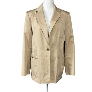 Brooks Brothers Blazer Womens 8 Beige Pinstripe One Button Made‎ in USA Lined